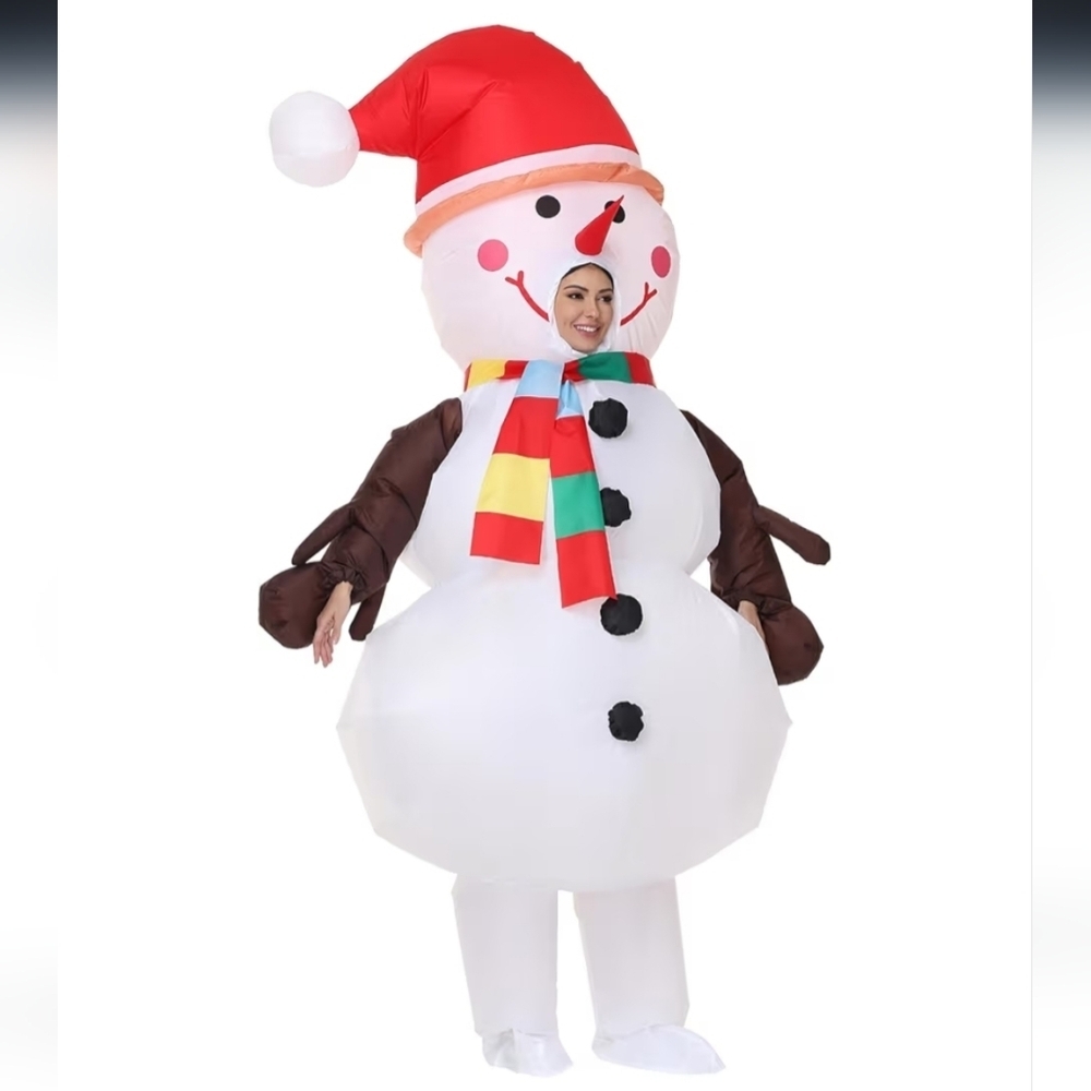 Cheerful Snowman Inflatable with Red Hat and Scarf - Picture 5 of 16
